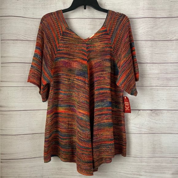 Faded Glory Tops - Faded GloryColorful Knit Blouse  Short Sleeves V-Neckline Flowy Bottom  Size XL
